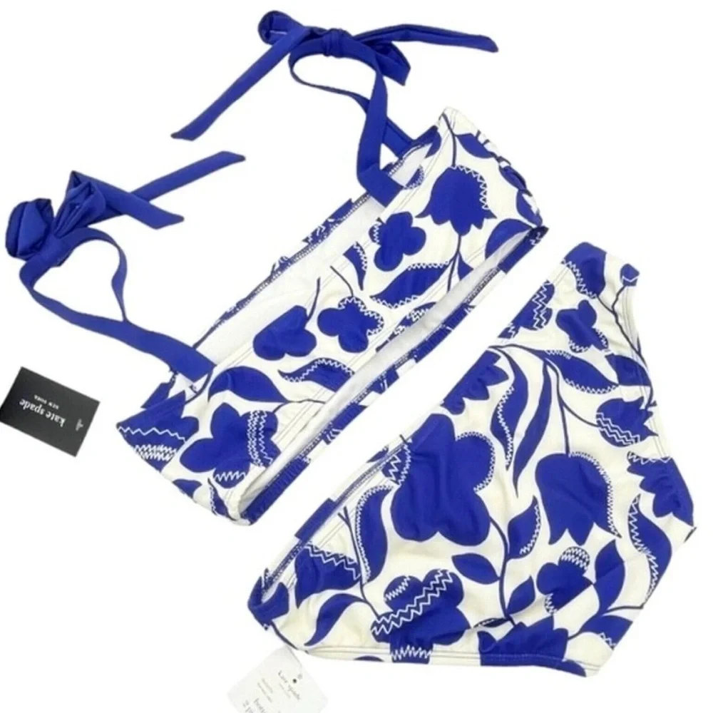 NWT Kate Spade Blue Berry zig zag Floral Bikini Set